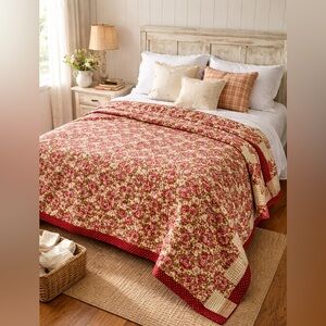 Handmade Queen Reversible Cottage Rose Quilt 84x85 Farmhouse Shabby Chic Floral